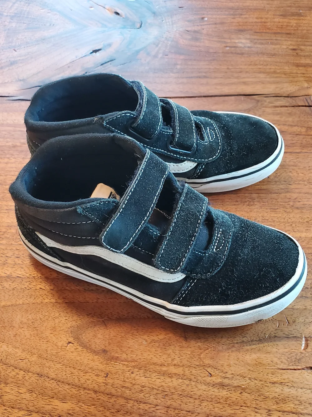 Vans Kids Black Suede Velcro Sneakers with White Stripe 2Y